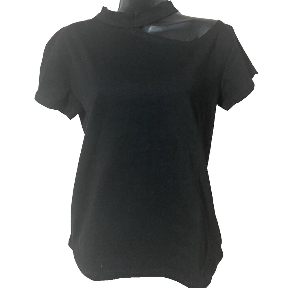 LaLa Factory Womens Shirt Size Medium Short Sleeve Black Cutout Style New